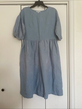 Menique Linen Collection Midi Dress Light Blue Size M